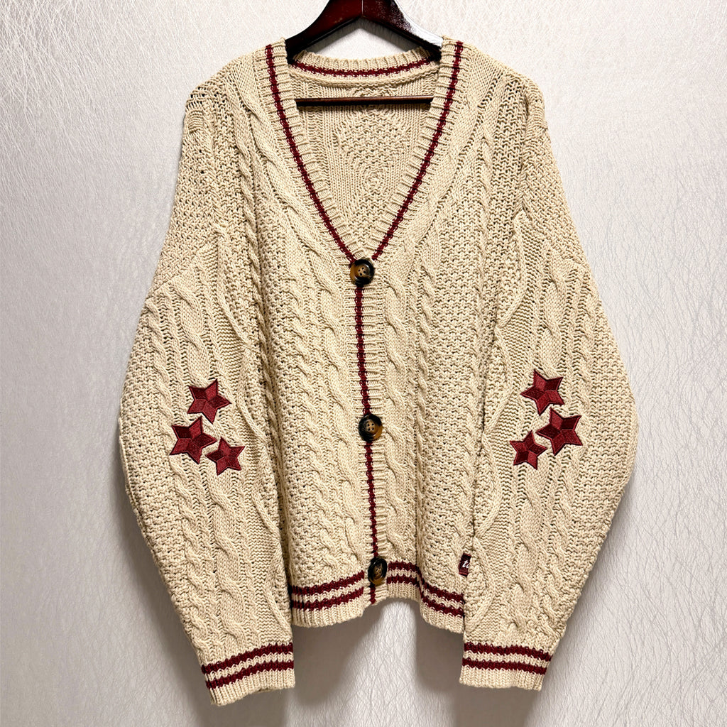 Holiday Beige 3 Red Stars Cardigan