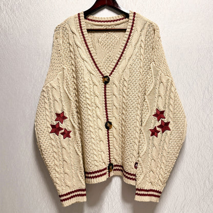 Holiday Beige 3 Red Stars Cardigan