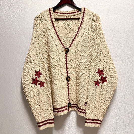 Holiday Beige 3 Red Stars Cardigan