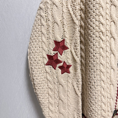 Holiday Beige 3 Red Stars Cardigan